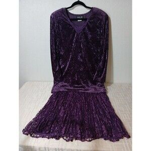 More Jazz Purple Crushed Velvet Button Dress Duster USA Sz 22W Vintage 90s 80s